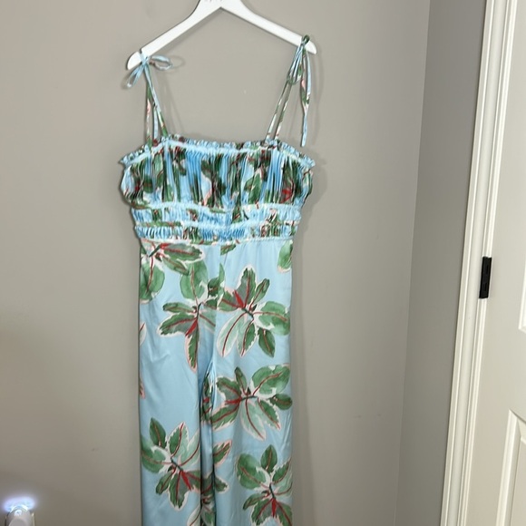 Anthropologie Hutch Ruched Jumpsuit Light Blue Tropical Sz 10 NEW - Picture 6 of 16